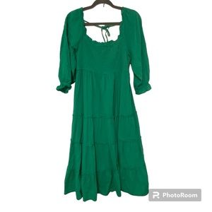 Crown & Ivy Green Ruffle Maxi dress smocked bodice medium flowy cottage